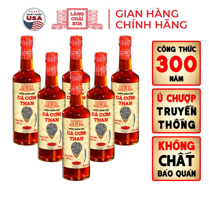 [Tặng 1 Nước Tương 125Ml] Thùng 6 Chai Thuỷ Tinh 750Ml Nước Mắm Nhỉ Cá Cơm Than Làng Chài Xưa 300 Năm Truyền Thống