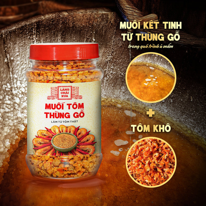 Muối Tôm Thùng Gỗ Làng Chài Xưa (Hủ 130G) Làm Từ Tôm Thật Mang Hương Vị Đặc Trưng Đậm Đà, Thơm Ngon